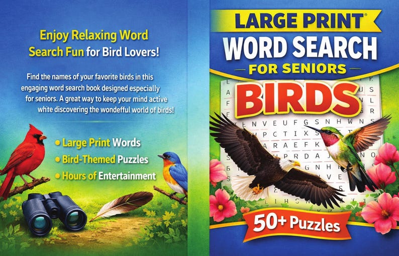 Large Print Bird Word Search for Seniors | 50+ Puzzles (PDF Download ...