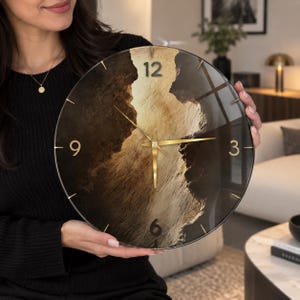 Luxury Glass Wall Clock, Modern Abstract Gold Clock, Round Decorative Clock, Elegant Home Decor, Contemporary Art Clock