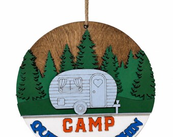 Camp Quitcherbitchin Wooden Sign | Layered Camper Decor (12 Inch)