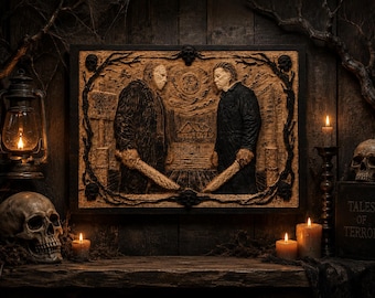 Jason vs Michael Myers Wood Carving | Horror Movie Wall Art (14x10)