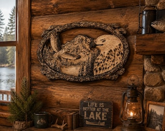 CNC Carved Maple Wood Bald Eagle Relief | Rustic Cabin Wall Art (14"x9")