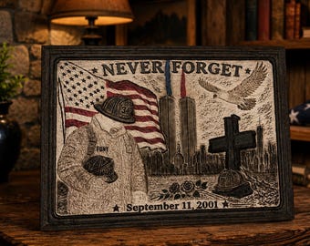 9/11 Memorial Wood Carving | FDNY Firefighter Tribute | Maple Hardwood Wall Art