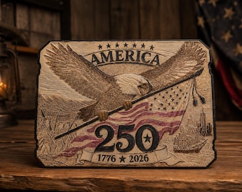 America 250th Anniversary Maple Wood Carving | Bald Eagle Flag Wall Art (1776-2026)