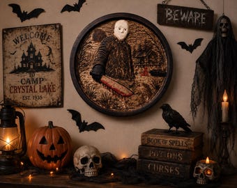 Camp Crystal Lake Wood Carving | Friday the 13th Horror Wall Art (8 Inch Maple)