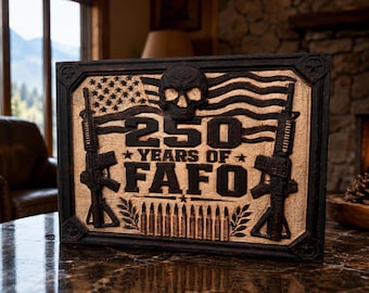 250 Years of FAFO Wood Carving | Patriotic Skull Wall Art (14x10)