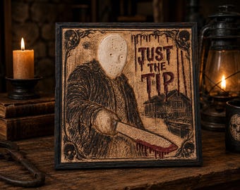 Just the Tip Horror Wood Carving | Masked Slasher Wall Art (Maple Hardwood)