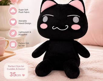 PinShang Toro Inoue, czarna pluszowa lalka z kotem - Kawaii, pluszowy prezent dla niej