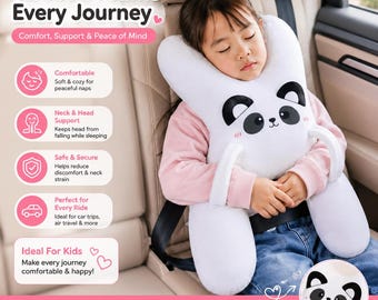 Almofada infantil para cadeirinha de carro – Suporte de pescoço em formato de panda para maior conforto em viagens.