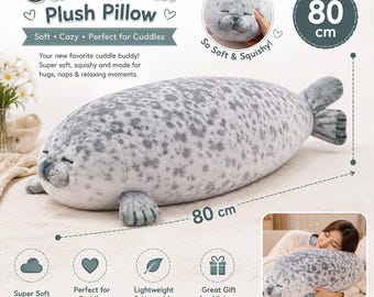 80 cm pluszowa poduszka w kształcie foki – Smile Blob Seal, miękka i zabawna zabawka dla niej