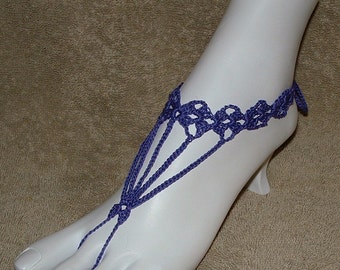 Violet Barefoot Sandals, Anklet Toe Ring, Footwear, Crochet Beach Sandal, Ring Foot Jewelry, Beach Wedding Sandal