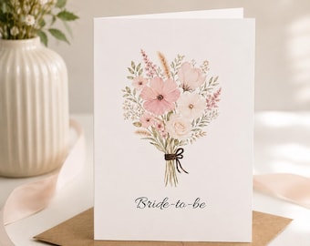 Tarjeta de felicitación floral rosa para futura novia, ideal para despedida de soltera (descarga digital de 5x7 pulgadas).