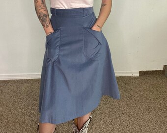 Vintage 1960s 60s, 1970s 70s, Landlubber, Corduroy skirt, light blue, interesting pockets, folded, midi, waist belt, classic, americana