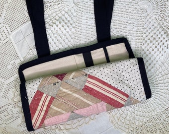 Handmade, Vintage, Accessory roll, quilted, scrap, dinnerware, travel accessory, make up kit, essential oils, tool kit,  christmas gift