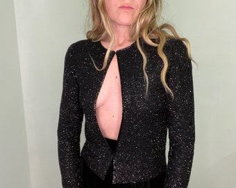 Vintage Cache, sparkly jacket, open shirt, open front, heavily beaded, XS, black tie event, wedding, alt wedding, special occasion, prom