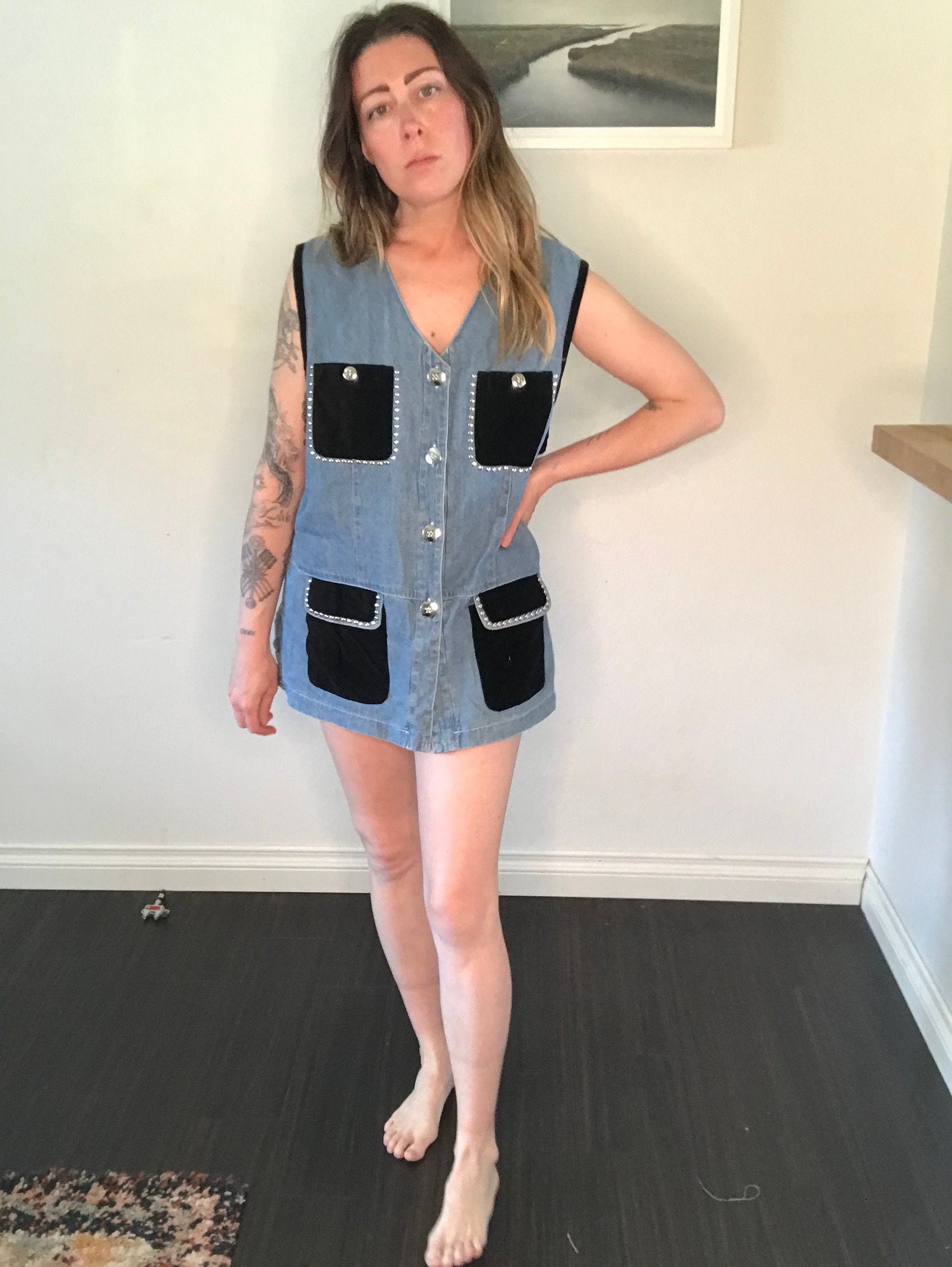 Vintage 80s 90s Denim Vest Black Denim 