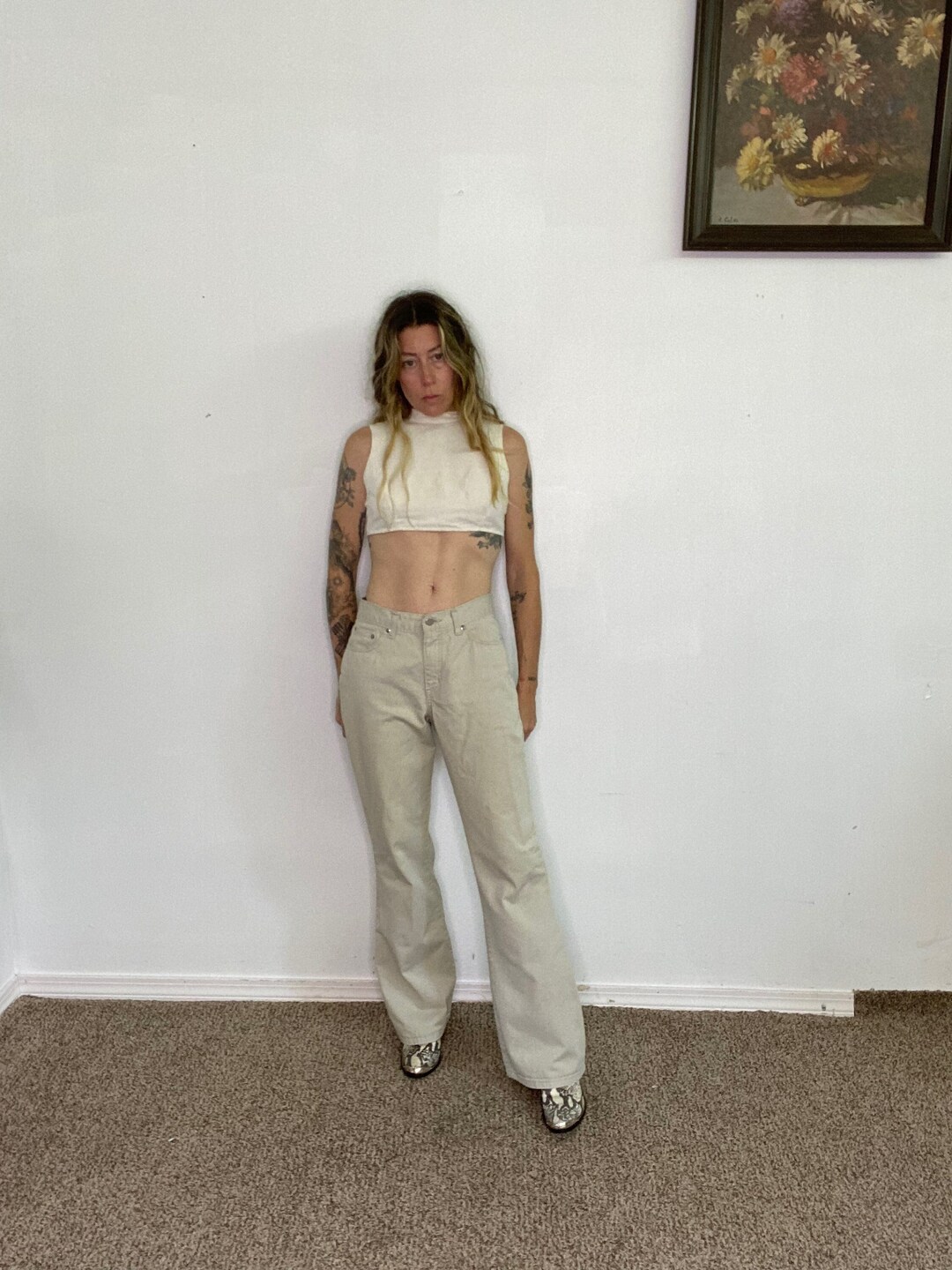 Vintage 1990s 90s, Y2k 2000, Rave R4R Jeans, Khaki Beige, Bellbottom ...