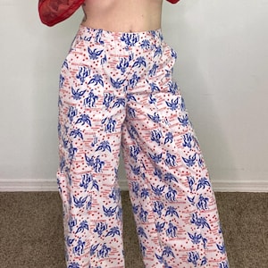 Handmade Cargo Pants, US Constitution, red white and blue, 4th of july, Americana, sustainable fashion, deadstock fabric, vintage 1960s