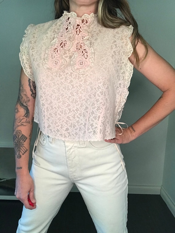 Vintage Victorian Dickie - Faux Blouse- Laced - Si