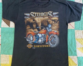 Vintage 1990s 90s, Sturgis, Black Hills rally, harley davidson, survivors, 3d emblem, super soft, unisex tee, fathers day, gift, graphic