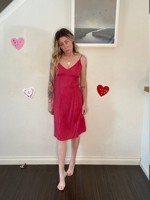 Vintage 70s, 80s, silky slip, slipdress, rasberry… - image 2