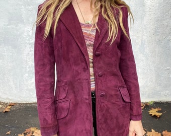 Vintage 1960s 60s, 1970s 70s, purple leather, grape, buckskin, soft suede, unique color, leather blazer, gift, mothers day, layering