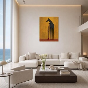 Large Black Horse Painting, Minimalist Equestrian Wall Art, Abstract Animal Canvas Decor, Folk Art Figure Painting, Living room Wall Decor