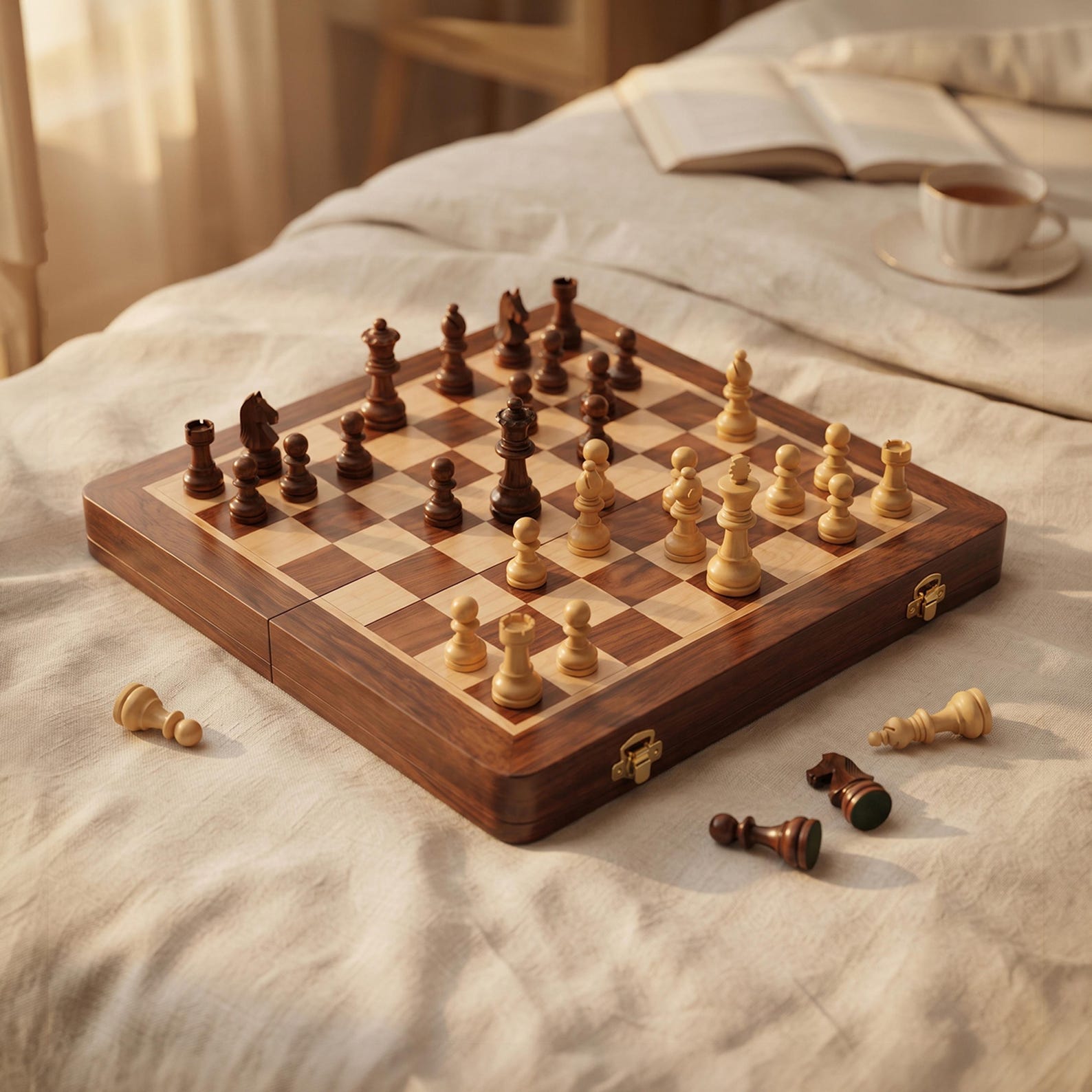 Wooden Handmade Foldable Travel Chess Board | Personalized Magnetic Engraved Chess for Father’s Day Gift & Family Game