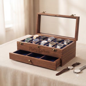 Personalized Engraved Watch Box, 2-Layered Wood Box , Custom Men Jewelry Case, Birthday Gifts, Anniversary Gifts For Men, Gifts for husband