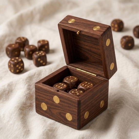 Personalized Wooden Dice Box, Engraved Name Brass Inlay Storage Case, Game Night Gift
