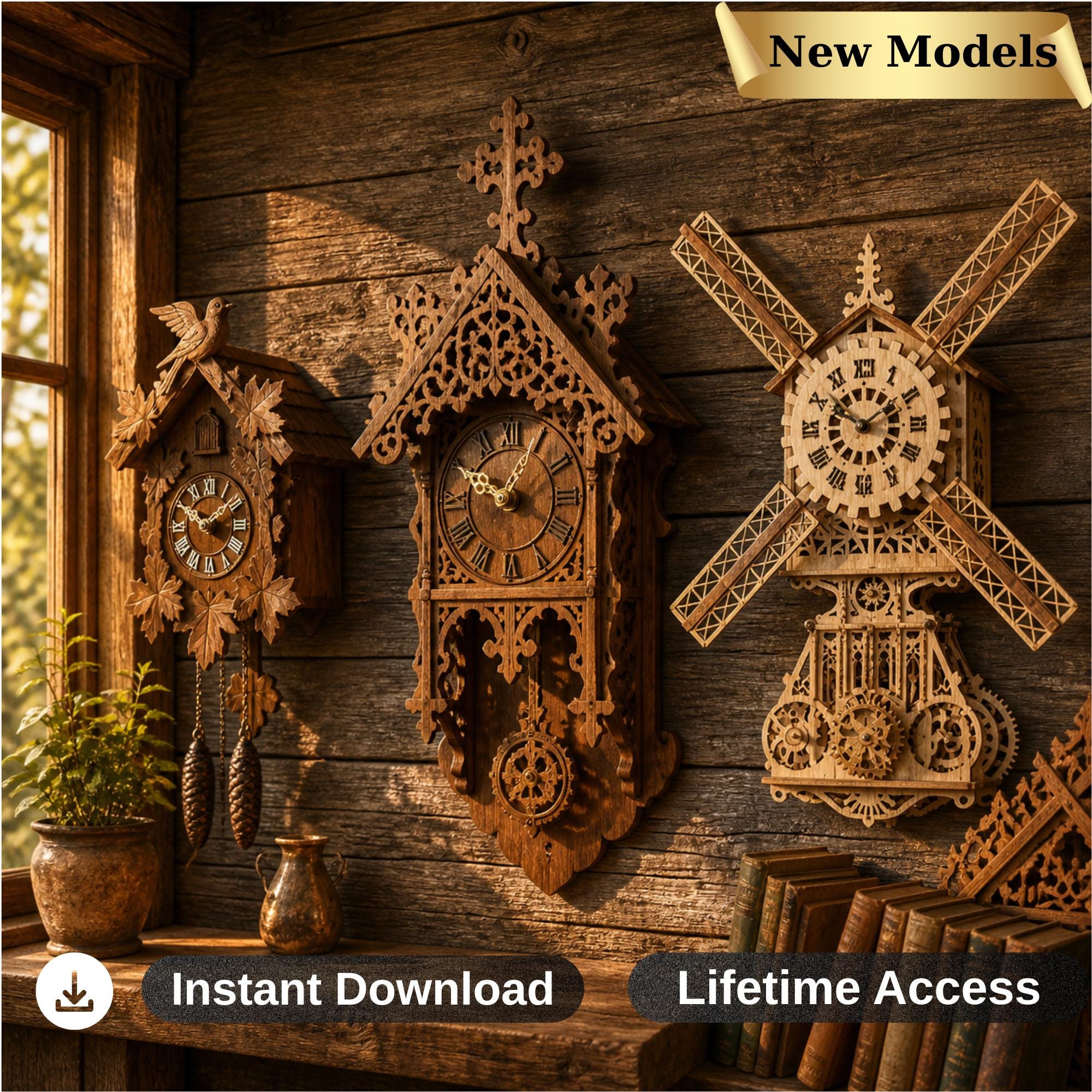 19 Laser Cut Clock Designs Bundle | CNC Woodworking Patterns (digital ...