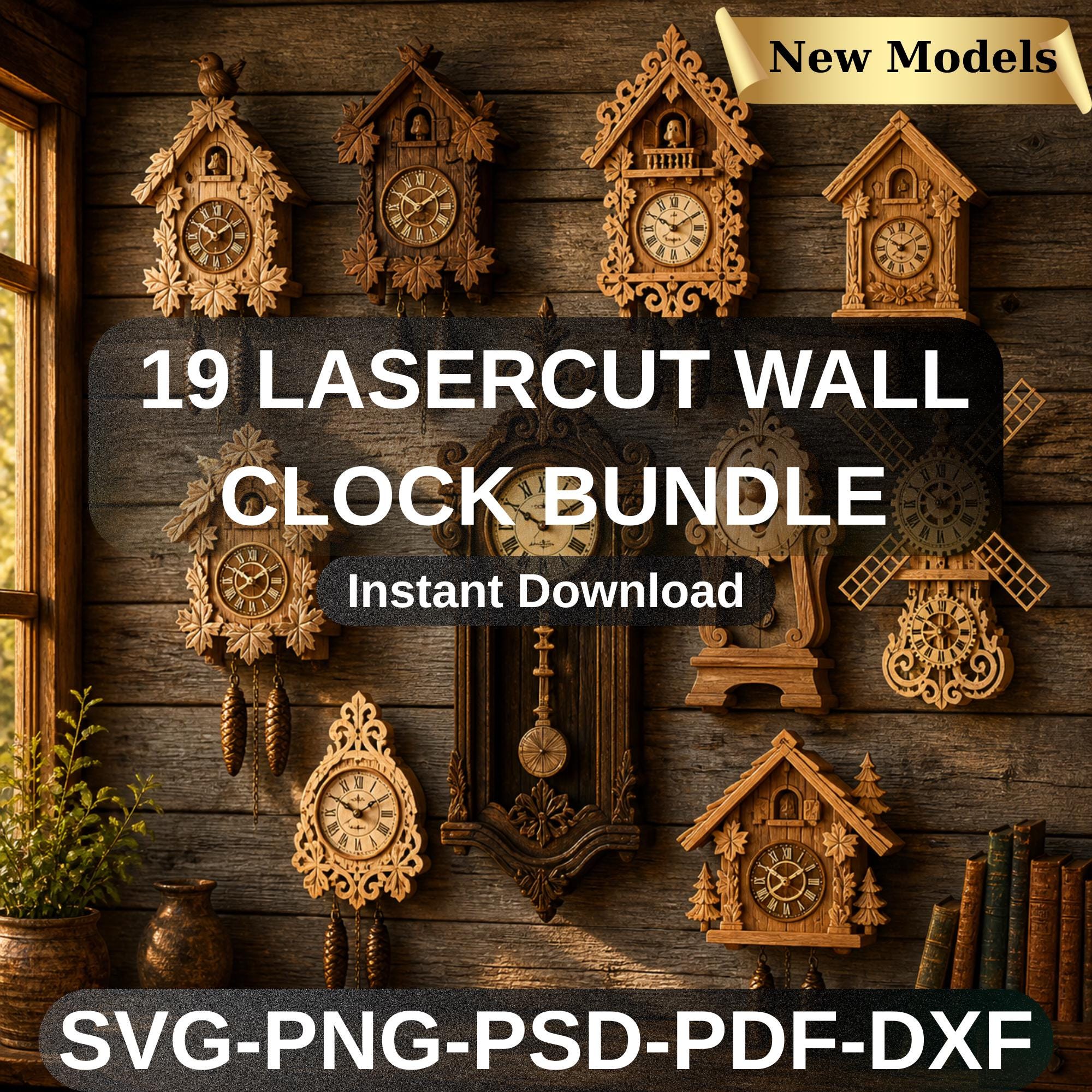 19 Laser Cut Clock Designs Bundle | CNC Woodworking Patterns (digital ...