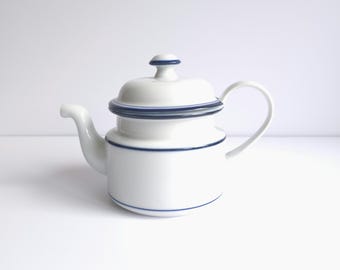 Vintage Dansk Bistro Teapot – Michael Lloyd White Blue Stripe Stoneware