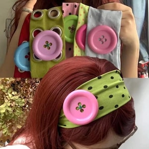 Y2K Large Button Polka Dot Headband, Cute headbands, Handmade gift for girls and women