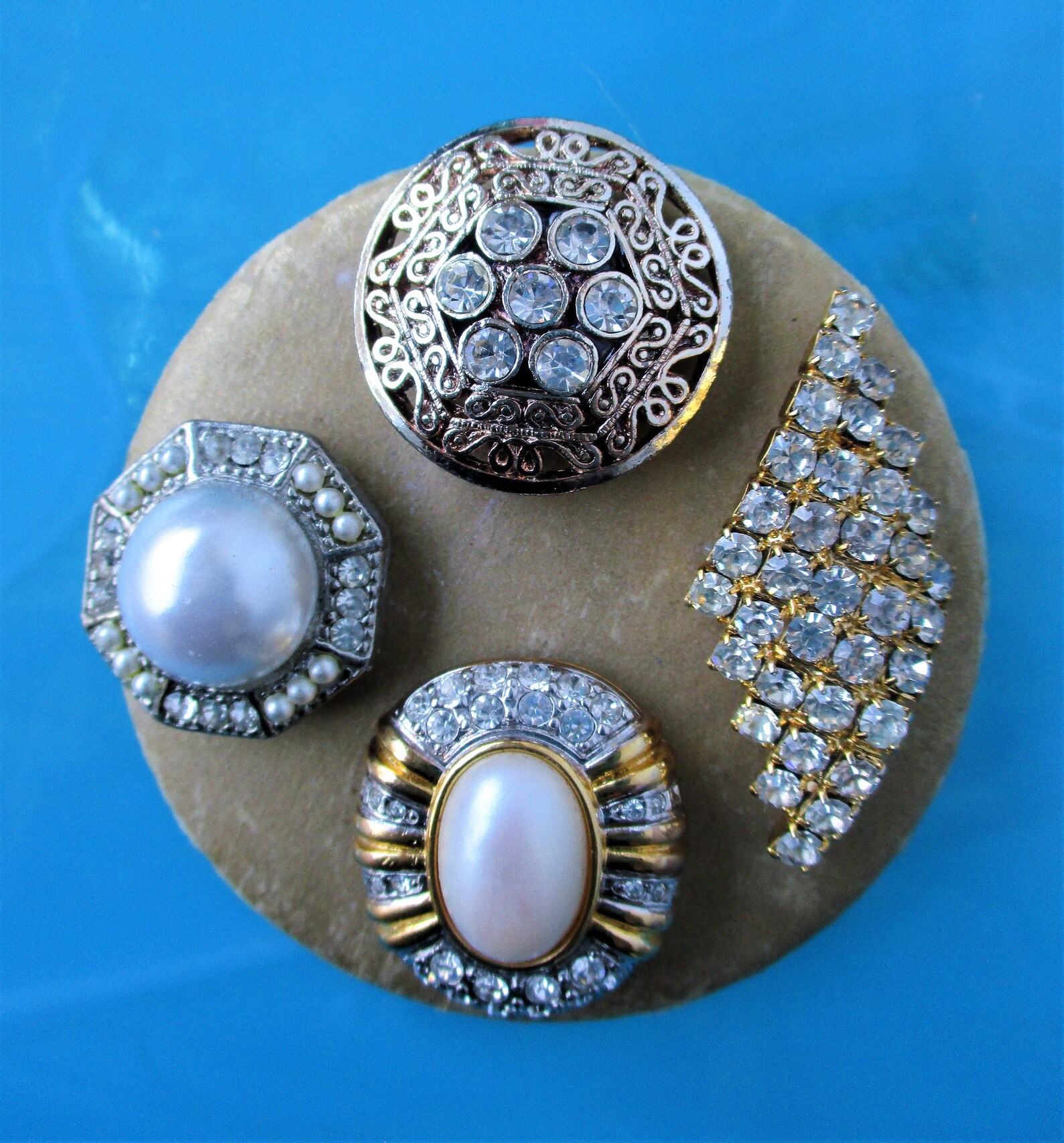 Repurposed Vintage Jewelry Set of 4 Clear Rhinestones Etsy