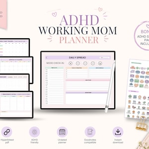 Planer für berufstätige Mütter mit ADHS | Täglicher und wöchentlicher Planer (ohne Datum) – GoodNotes (Digitaler Download)