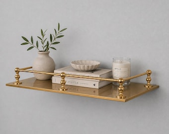 Estantería de pared moderna de latón / Estantería flotante minimalista para baño / Estantería decorativa de metal