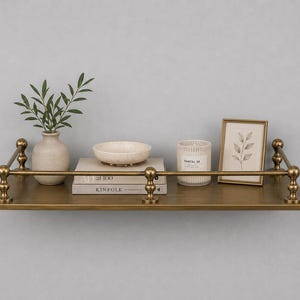 Modern Brass Wall Shelf | Minimalist Floating Bathroom Shelf | Decorative Metal Storage Rack
