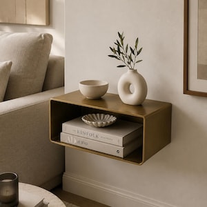 Modern Brass Floating Table | Wall Mounted Nightstand Shelf | Luxury Bedside Storage | Minimalist Bedroom Decor