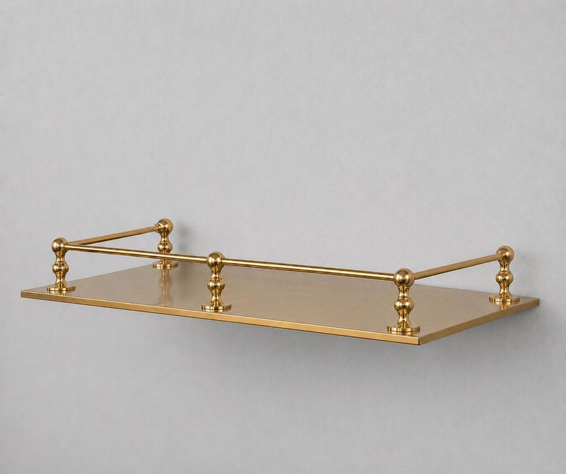 Modern Brass Wall Shelf | Minimalist Floating Bathroom Shelf | Decorative Metal Storage Rack