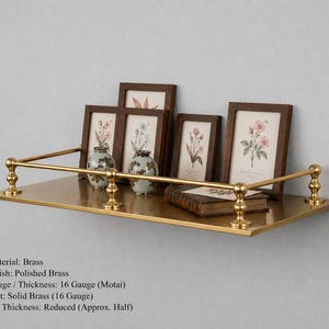 Modern Brass Wall Shelf | Minimalist Floating Bathroom Shelf | Decorative Metal Storage Rack