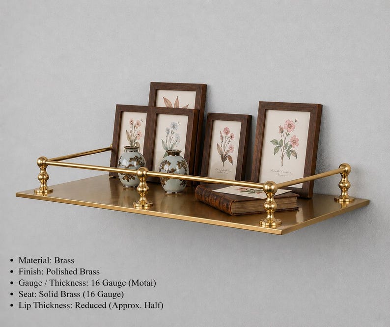 Modern Brass Wall Shelf | Minimalist Floating Bathroom Shelf | Decorative Metal Storage Rack