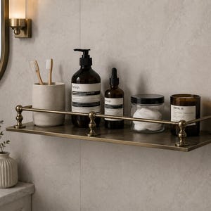 Modern Brass Wall Shelf | Minimalist Floating Bathroom Shelf | Decorative Metal Storage Rack