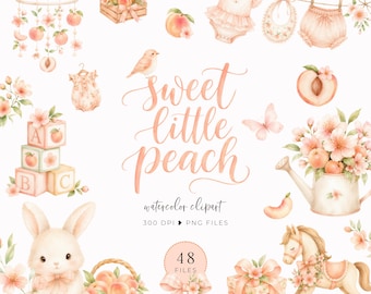 Sweet Peach Baby Shower Clipart, Nursery Little Peach Decor, One Sweet Peach, Soft Pastel PNG, Birthday Graphics