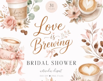 Love is Brewing Bridal Shower Clipart, Coffee Floral Decorations, Rustic Bridal Shower Decor, Floral Bridal Sign, Engagement Party