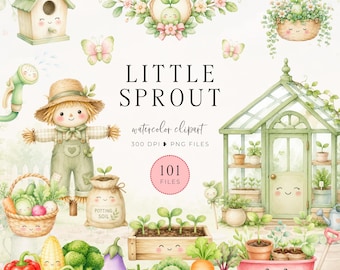 Watercolor Little Sprout Baby Shower Clipart, Locally Grown Png, Farmers Market, Vegetable Clipart
