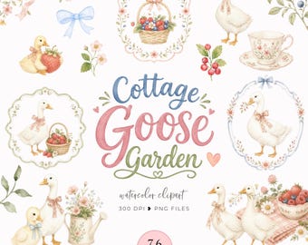 Watercolor Cottagecore Goose Clipart, Vintage Goose png, Cute Silly Goose, Coquette Nursery Decor, Farmhouse Aesthetic, Country Garden Frame