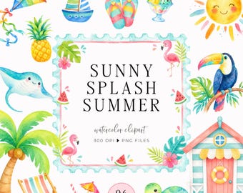 Cute Summer Fun Clipart, Pool Party Illustrations, Fun Beach Graphics, Watercolor for Kids Activities, Summer Invitation