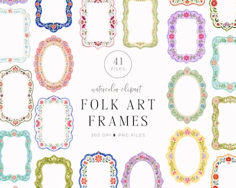Folk Art Frame Clipart, Floral Frame PNG, Vintage Craft Frames, Scandinavian Clipart, Boho Floral Border, Decorative Frames, Heritage Floral