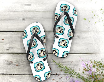 Penguin Pattern Flip Flops: Beach Sandals with Polar Pair Design