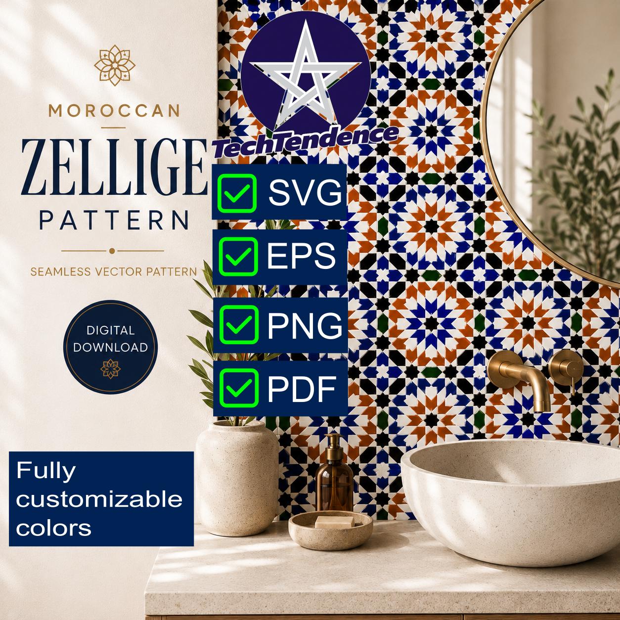 Moroccan Zellige Pattern SVG EPS PNG Seamless Islamic Geometric Tile ...